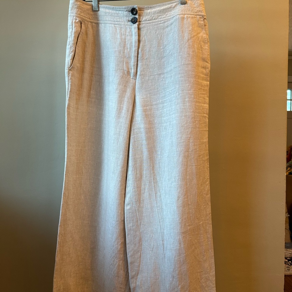 Boden Beige Wide-Leg Linen Pants